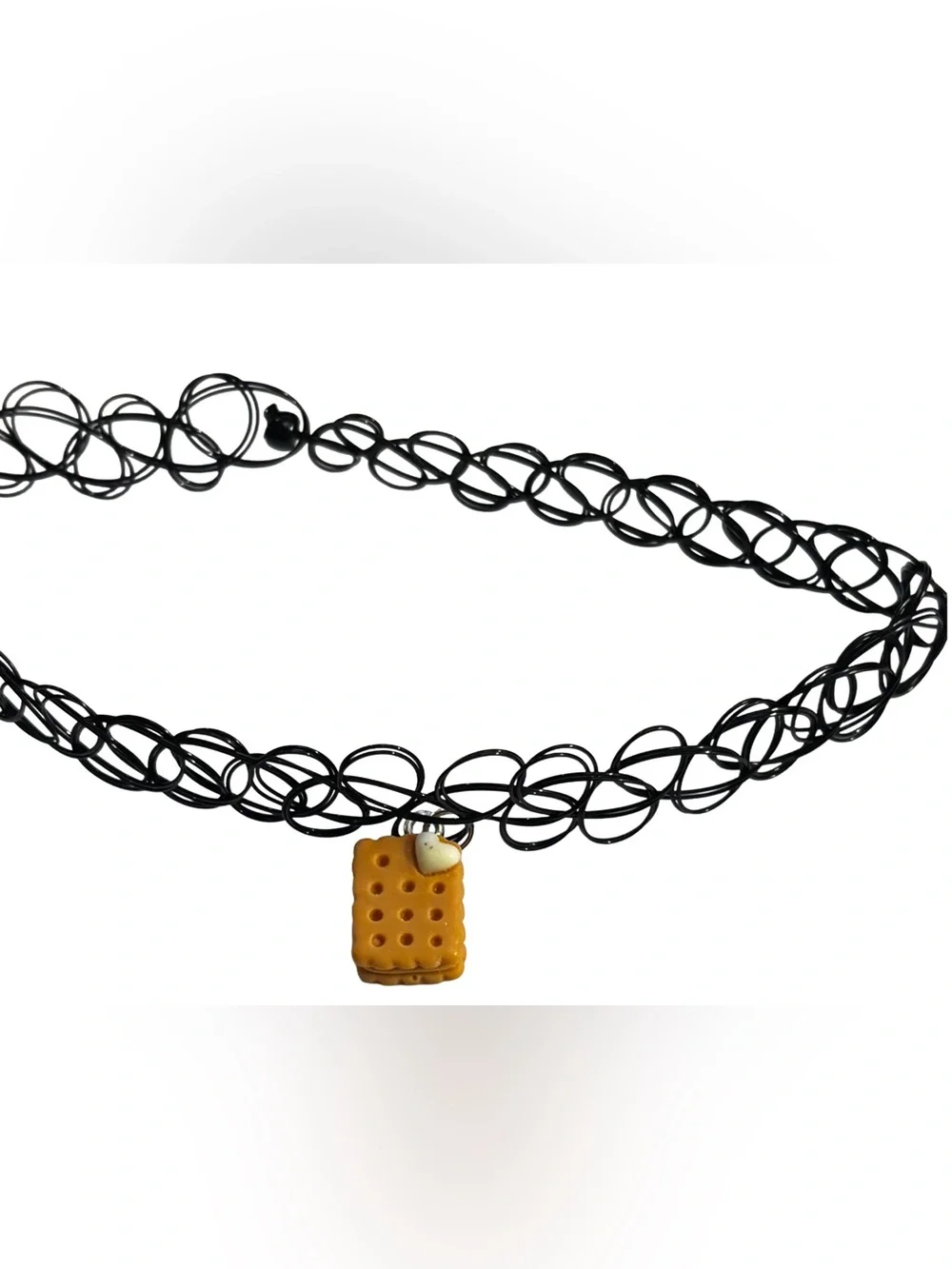 Black Tattoo Choker Necklace with Biscuit Charm